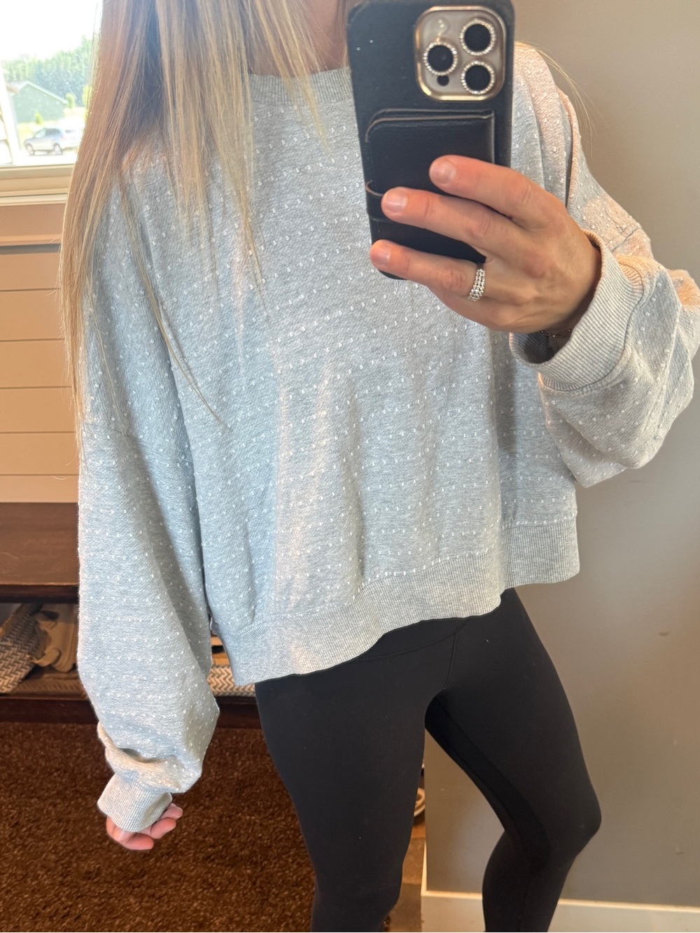 aerie Light Gray Crewneck Sweatshirt, gray sweater, aerie long sleeve top - Picture 7 of 8
